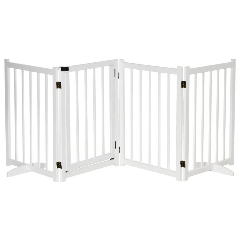 Pawhut Barrera Para Perros Plegable De 4 Paneles Con Puerta 237,5x36x80cm Blanco