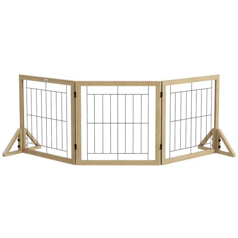Pawhut Barrera Para Perros Plegable De 3 Paneles 210x44x70 Cm Madera Natural