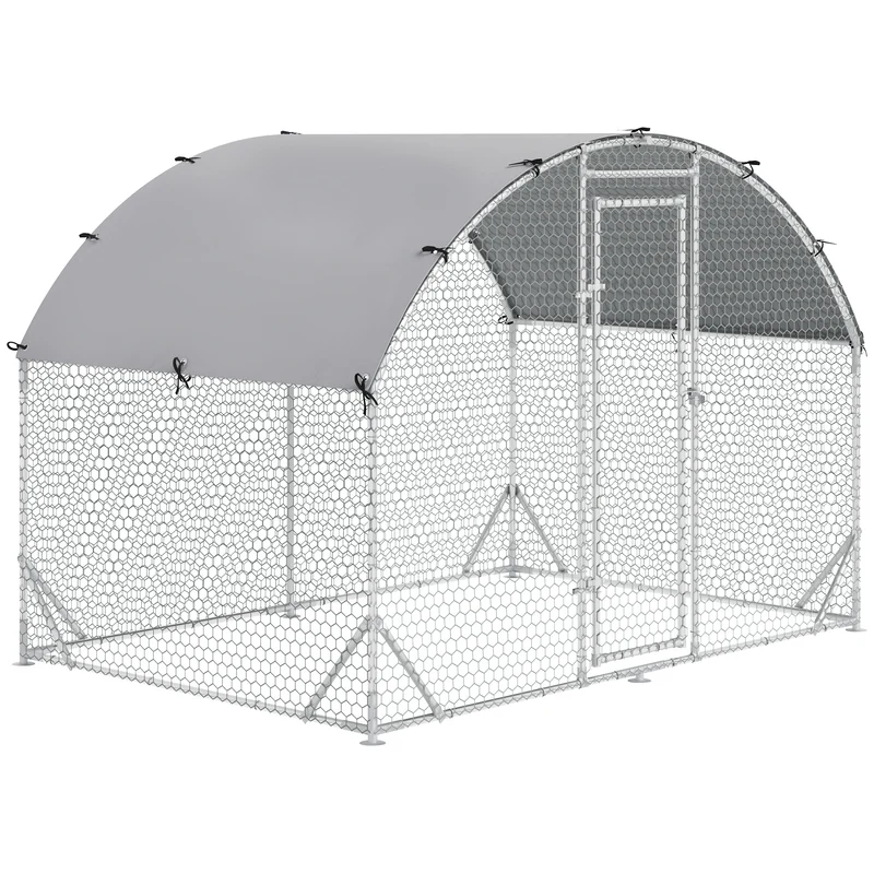 Pawhut Gallinero Para Exterior Grande De Acero Galvanizado 280x190x197 Cm Plata