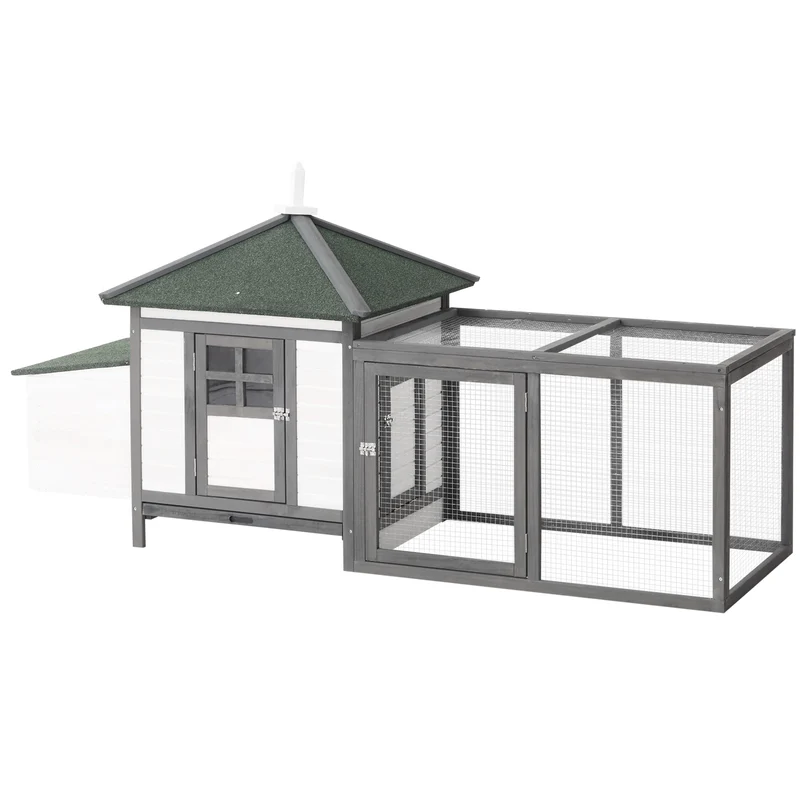 Pawhut Gallinero De Madera Con Caja Nido Espacio Para Correr 196x76x97cm Gris