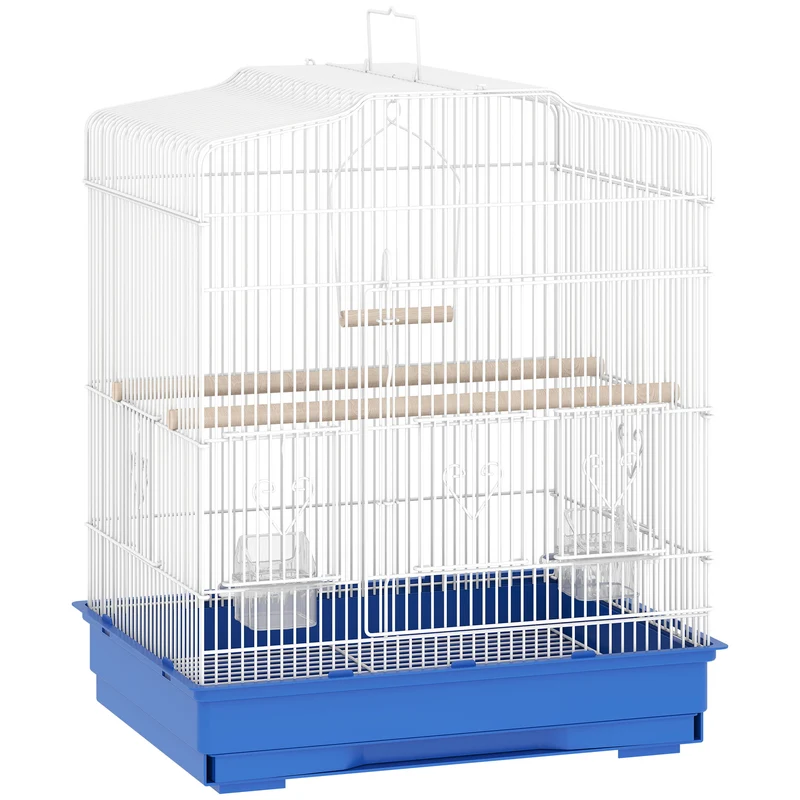 Pawhut Jaula Para Pájaros Con Puertas Comederos Y Bandeja 46,5x36x59 Cm Azul