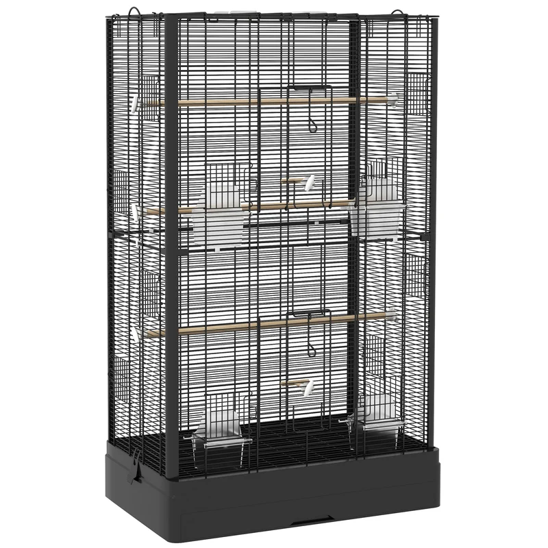 Pawhut Jaula Para Pájaros 61x36,5x98 Cm Con Puertas Perchas Bandeja Negro