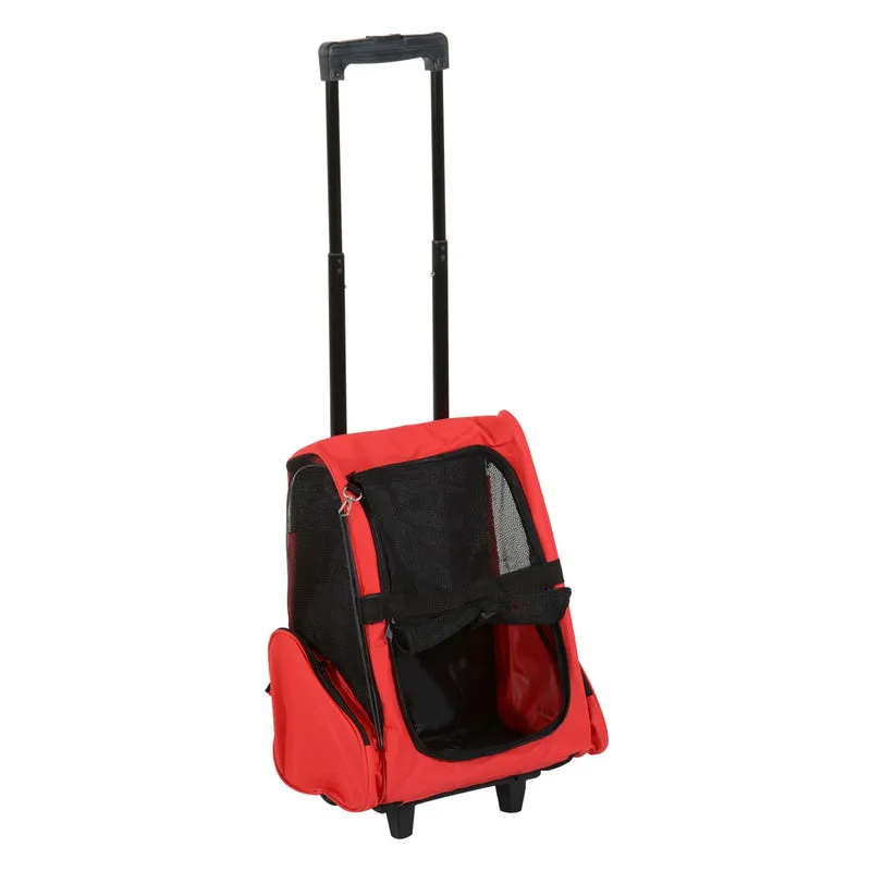 Pawhut Transportín 2 En 1 Para Mascotas Carrito Mochila Ruedas 42x25x55 Cm Rojo