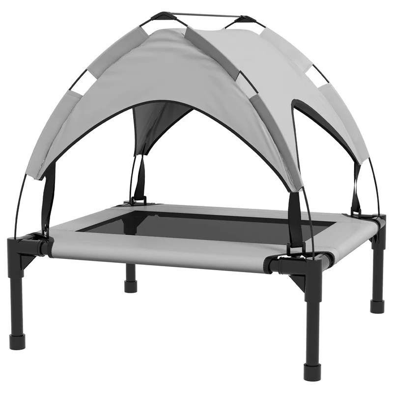 Pawhut Cama Para Perros Elevada Con Toldo Bolsa De Transporte 76x61x69,5 Cm Gris