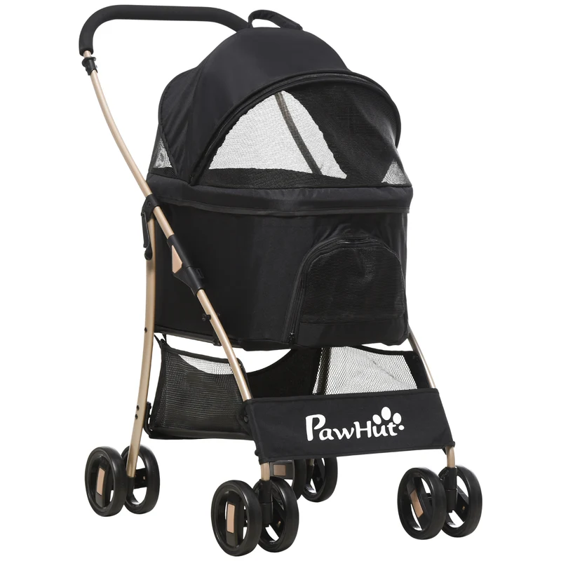 Pawhut Carrito Para Perros Plegable 3 En 1 Con Vagón Desmontable Negro