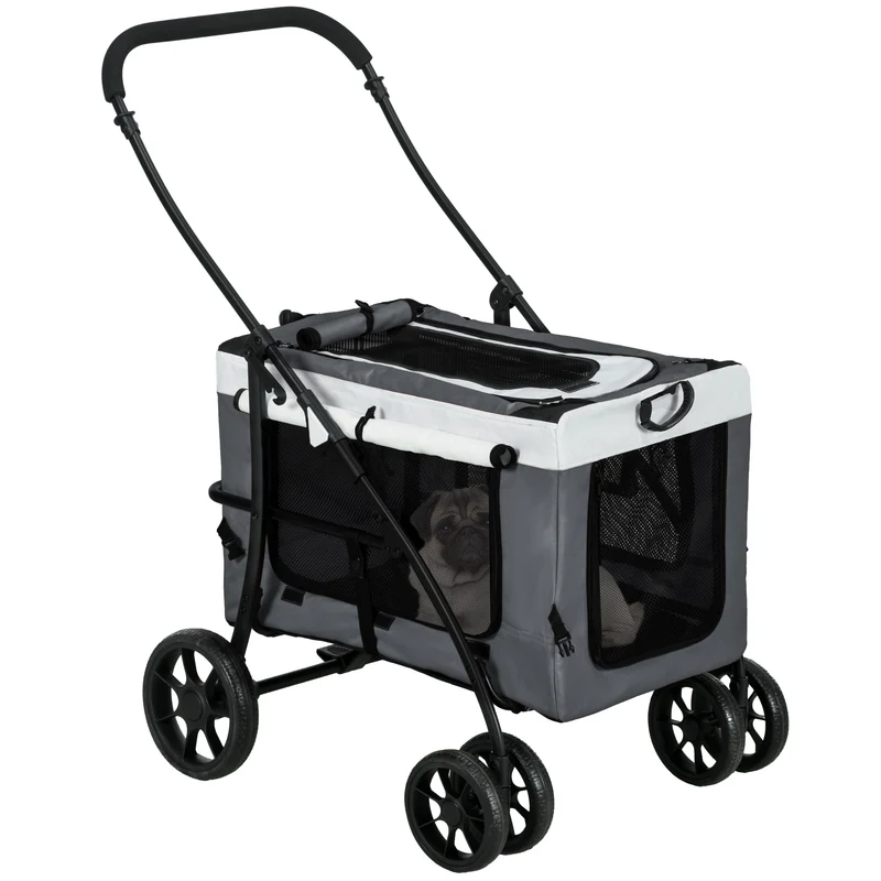 Pawhut Cochecito Para Perros Pequeños Plegable Con Vagón Desmontable Gris