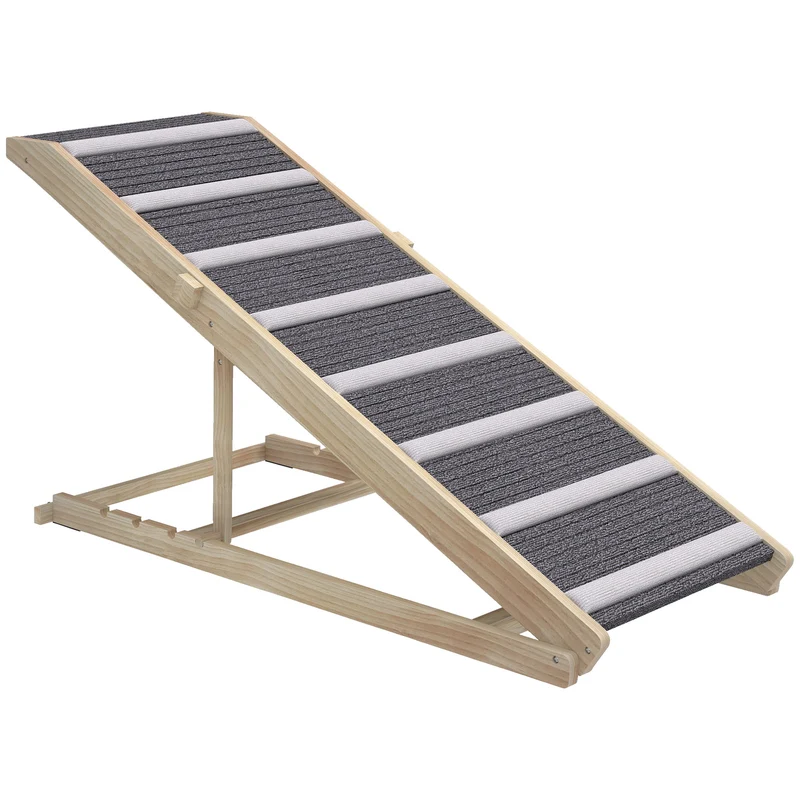 Pawhut Rampa Para Perros De Madera Plegable Altura Ajustable 41-60 Cm 120x50 Cm