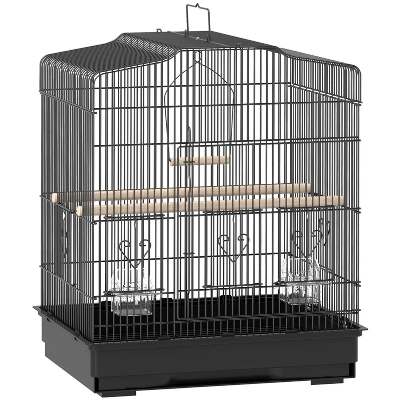 Pawhut Jaula Para Pájaros 46,5x36x59 Cm Con Puertas Y Bandeja Extraíble Negro