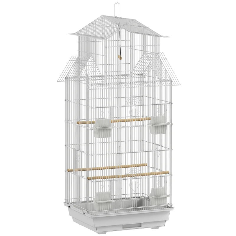 Pawhut Jaula Para Pájaros De Acero Con Comederos Perchas 50,5x41x104 Cm Blanco