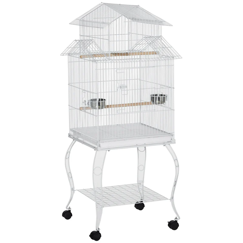 Pawhut Jaula Para Pájaros Con Ruedas 50x49x137cm Con Bandeja Extraíble Comederos