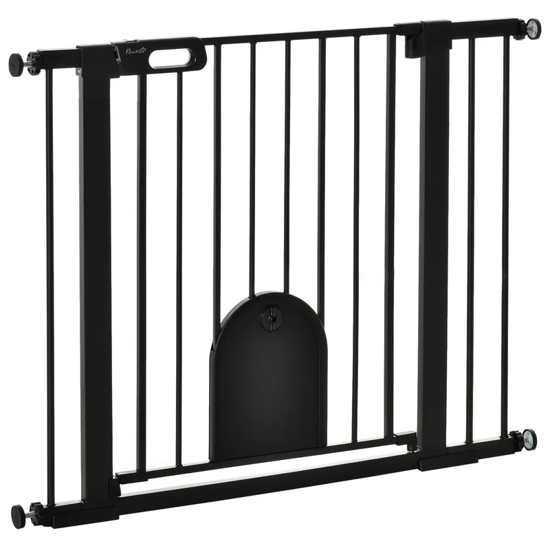 Pawhut Barrera De Seguridad 75-103cm Con 2 Extensiones Cierre Automático Negro