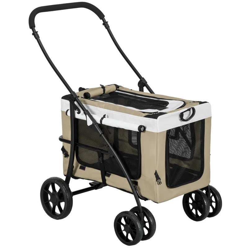 Pawhut Carrito Para Perros Plegable Con Vagón Desmontable Y Cojín Caqui