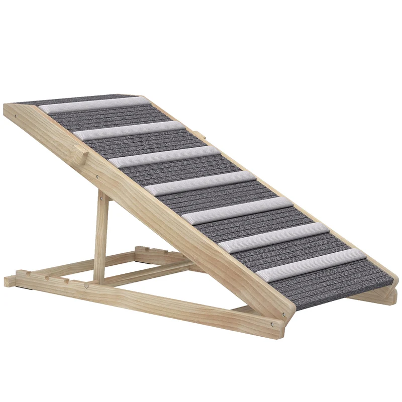 Pawhut Rampa Para Perros De Madera Plegable Altura Ajustable 35-50 Cm 100x50 Cm