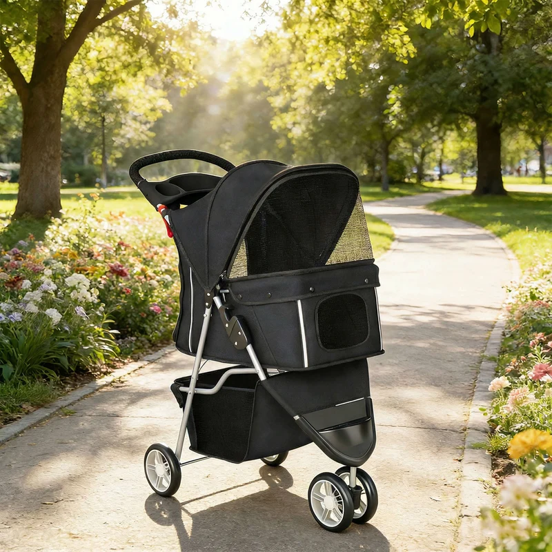 Pawhut Cochecito Para Perros Plegable Con Cesta De Almacenaje 77x44x102 Cm Negro