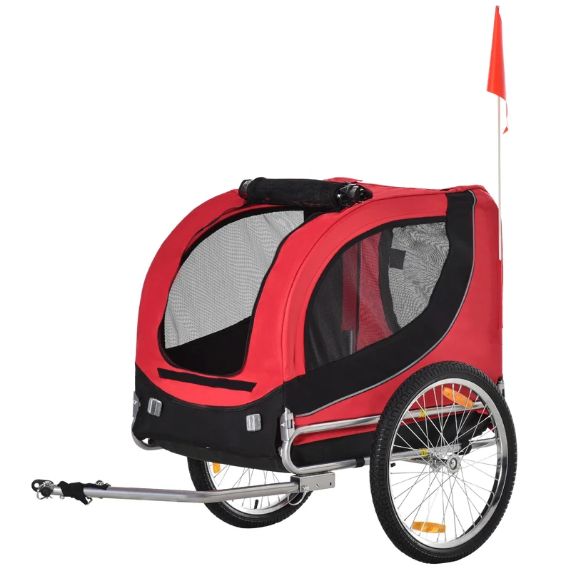 Pawhut Remolque Bicicleta Perro Mascota Bandera Reflectores Barra De Tracción