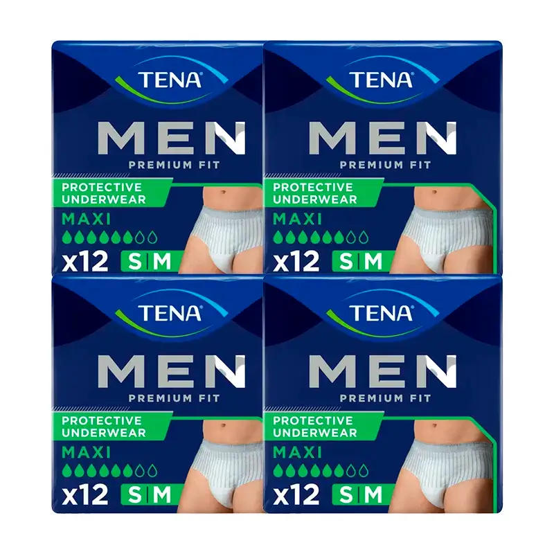 TENA Pack Calças para homem Premium Fit Tamanho S-M, 4 x 12 unidades.