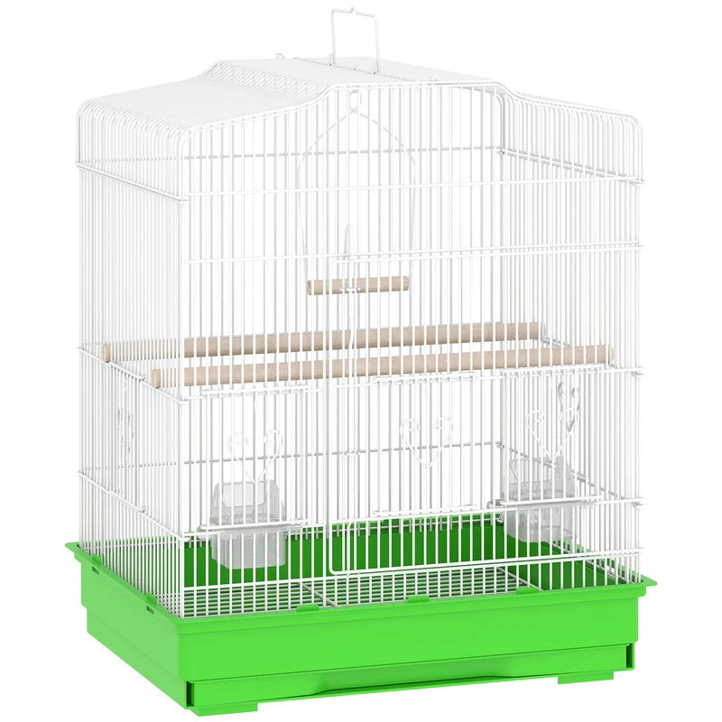 Pawhut Jaula Para Pájaros Con Puertas Comederos Y Bandeja 46,5x36x59 Cm Verde