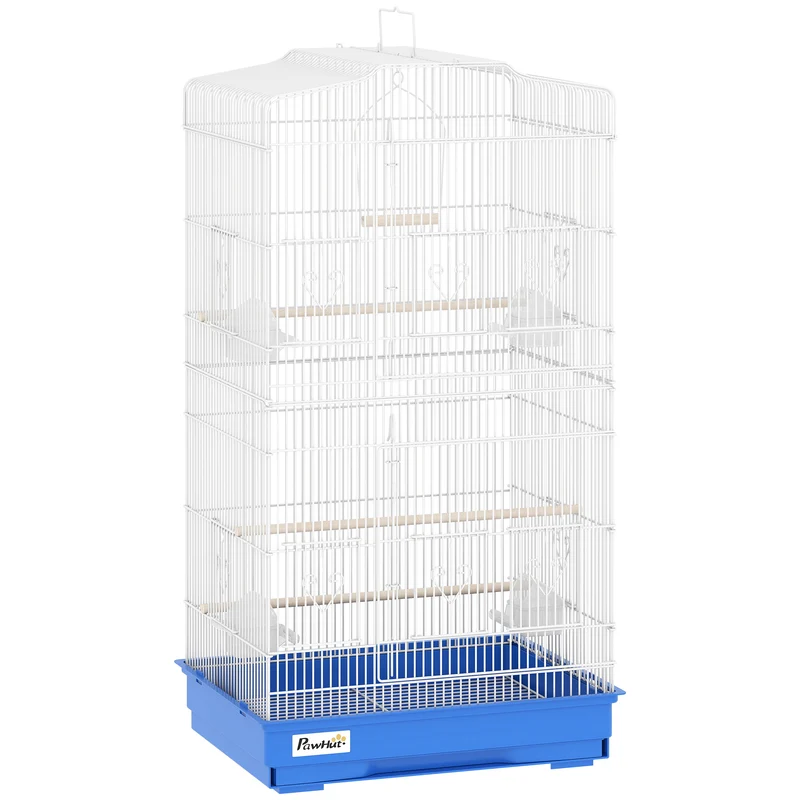 Pawhut Jaula Para Pájaros Con Puertas Comederos Y Bandeja 46,5x35,5x92 Cm Azul