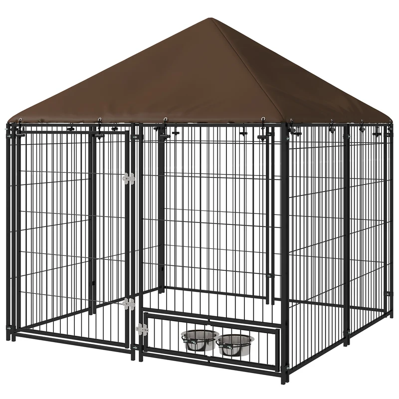 Pawhut Perrera Con Toldo Y 2 Cuencos Para Exterior 141x141x151 Cm Negro