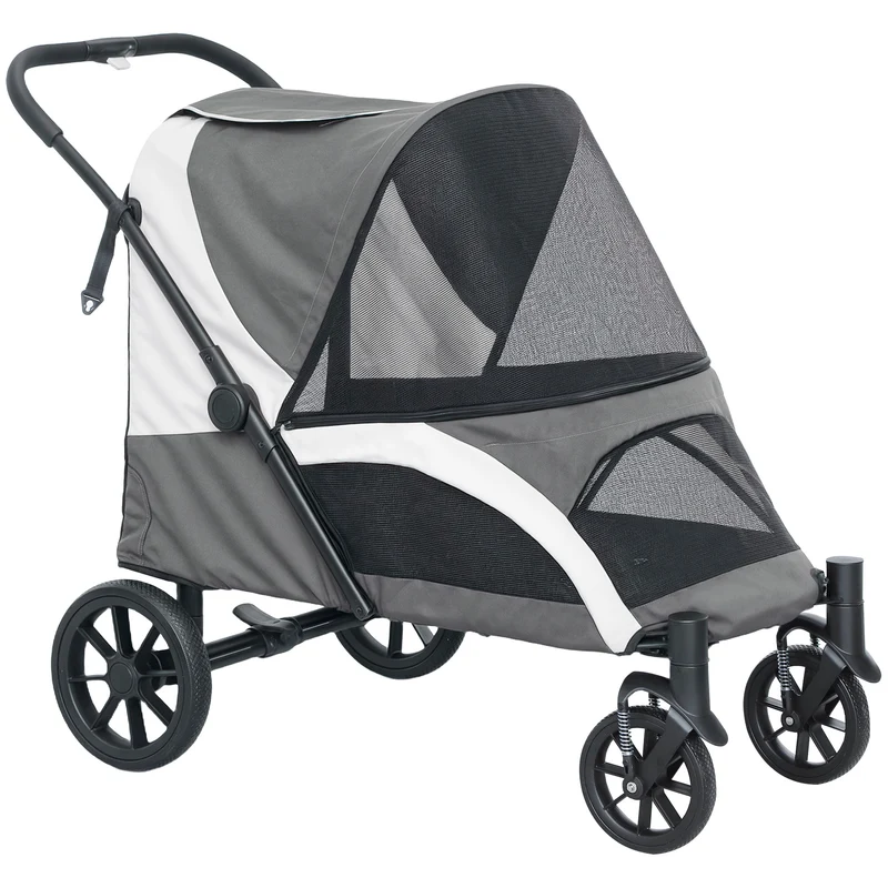 Pawhut Carrito Para Perros Plegable Con Ventanas 124x67x100 Cm Gris Oscuro