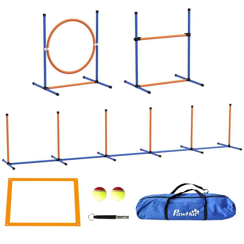 Pawhut Set De Entrenamiento De Agilidad Para Perros De 4 Piezas Naranja Y Azul