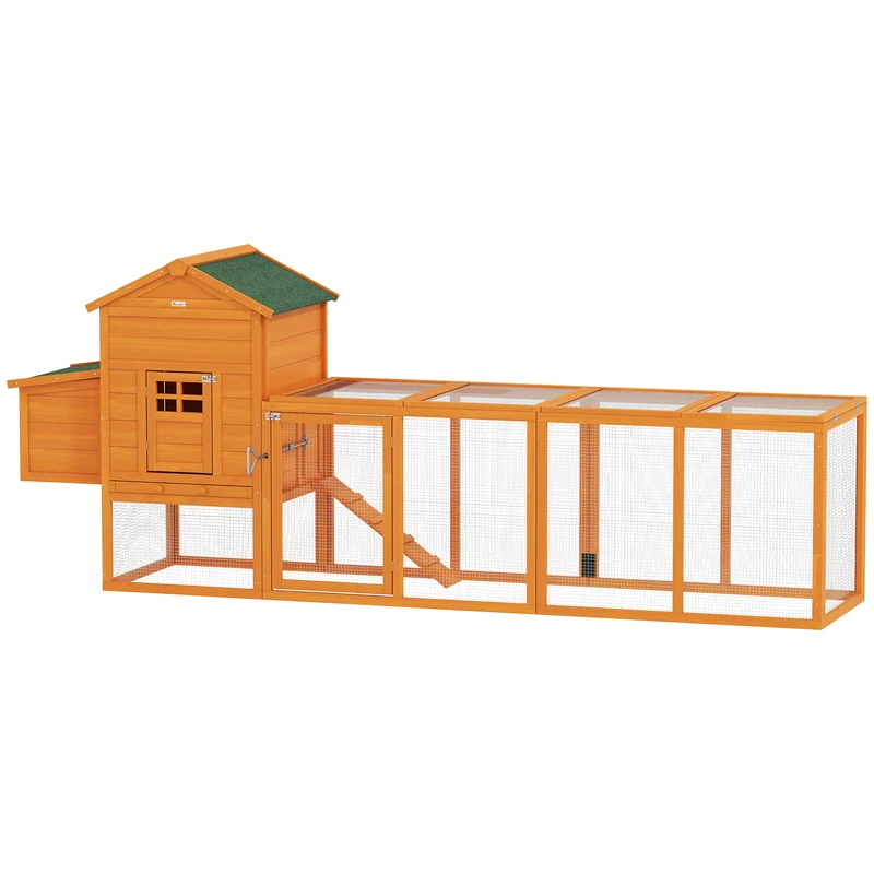 Pawhut Gallinero De Madera 297,5x68x118 Cm Para 3-6 Gallinas Con Techo Asfáltico
