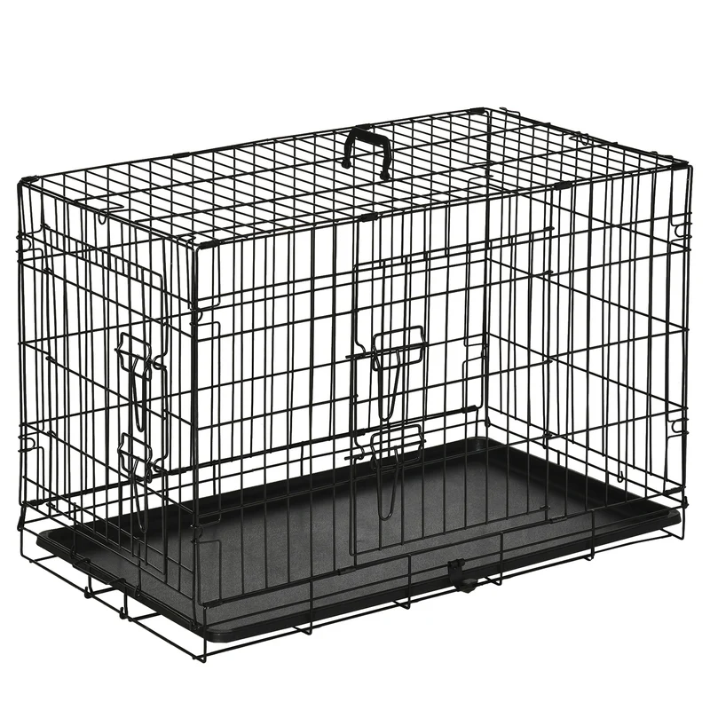 Pawhut Transportín De Perro De 2 Puertas Plegable Con Asa 75x48,5x53cm Negro
