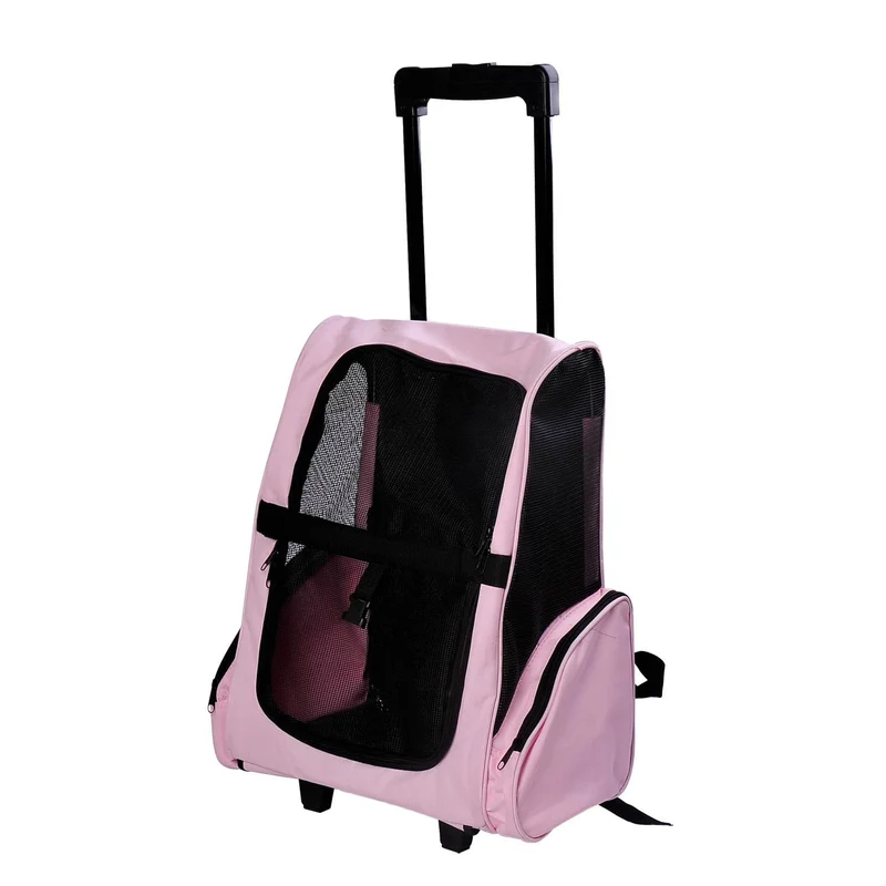 Pawhut Transportín 2 En 1 Para Mascotas Carrito Mochila Ruedas 42x25x55 Cm Rosa