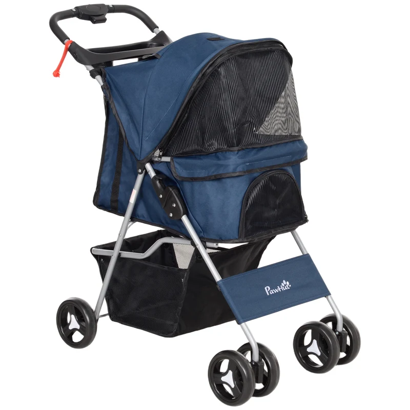 Pawhut Cochecito Mascotas Plegable Toldo Ajustable Tela Oxford 77x45x99,5cm Azul