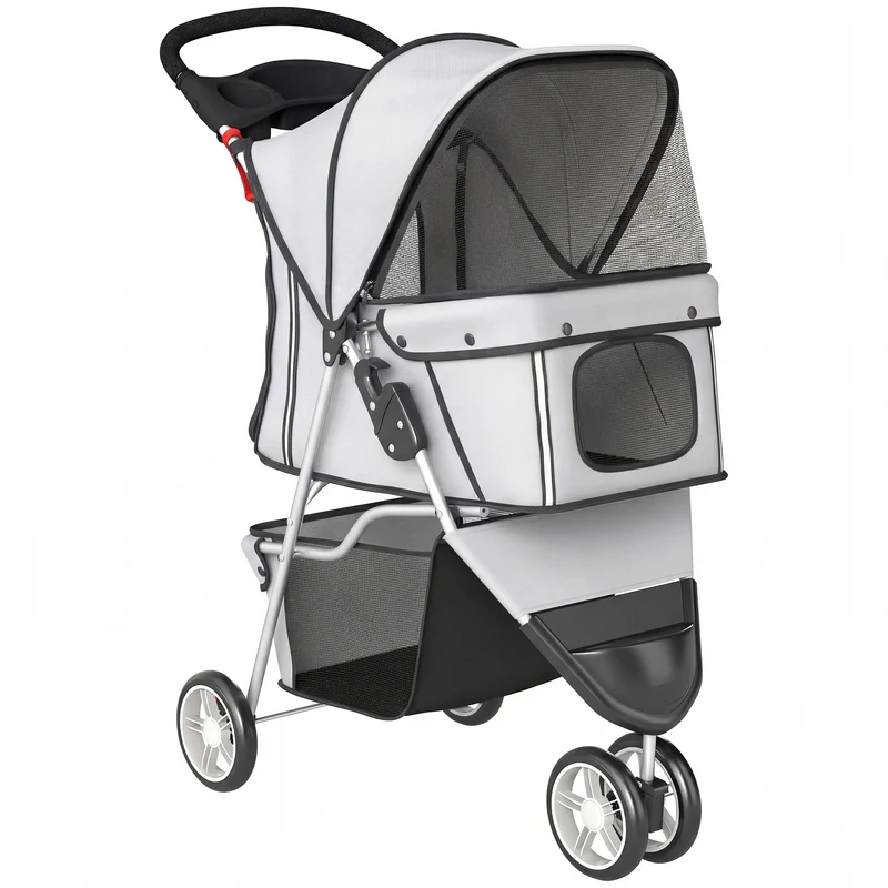 Pawhut Carrito Para Perros Plegable Hasta 10 Kg De 3 Ruedas Con Capota Ajustable