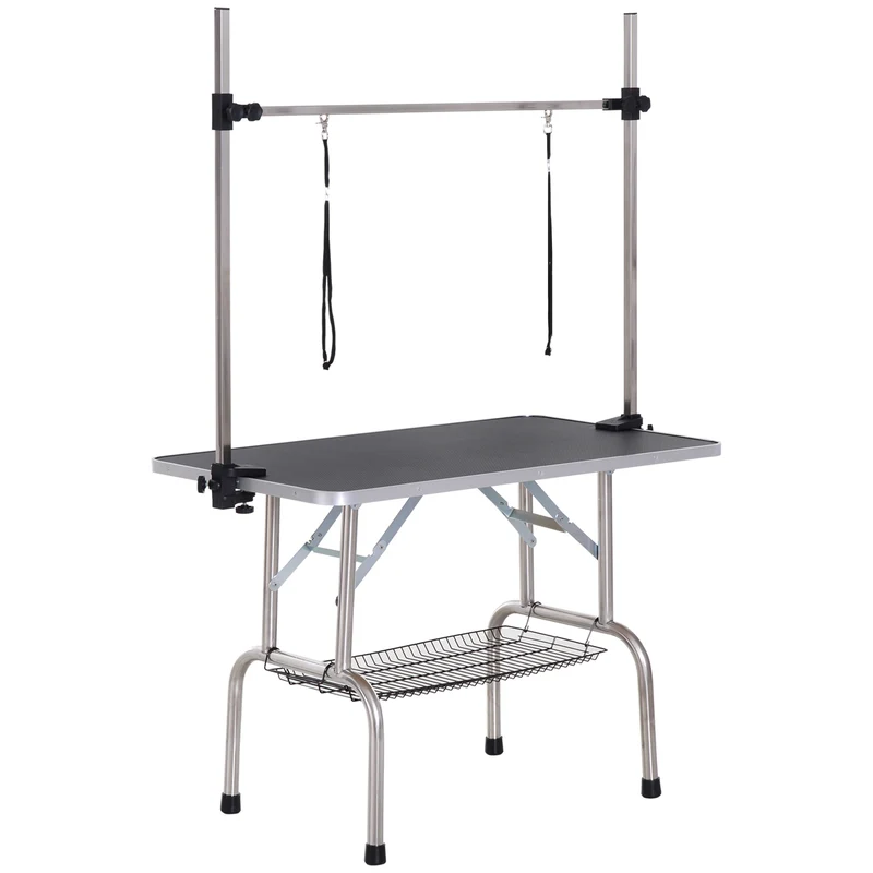 Pawhut Mesa De Peluquería Para Mascotas Plegable 107x60x170 Cm Negro