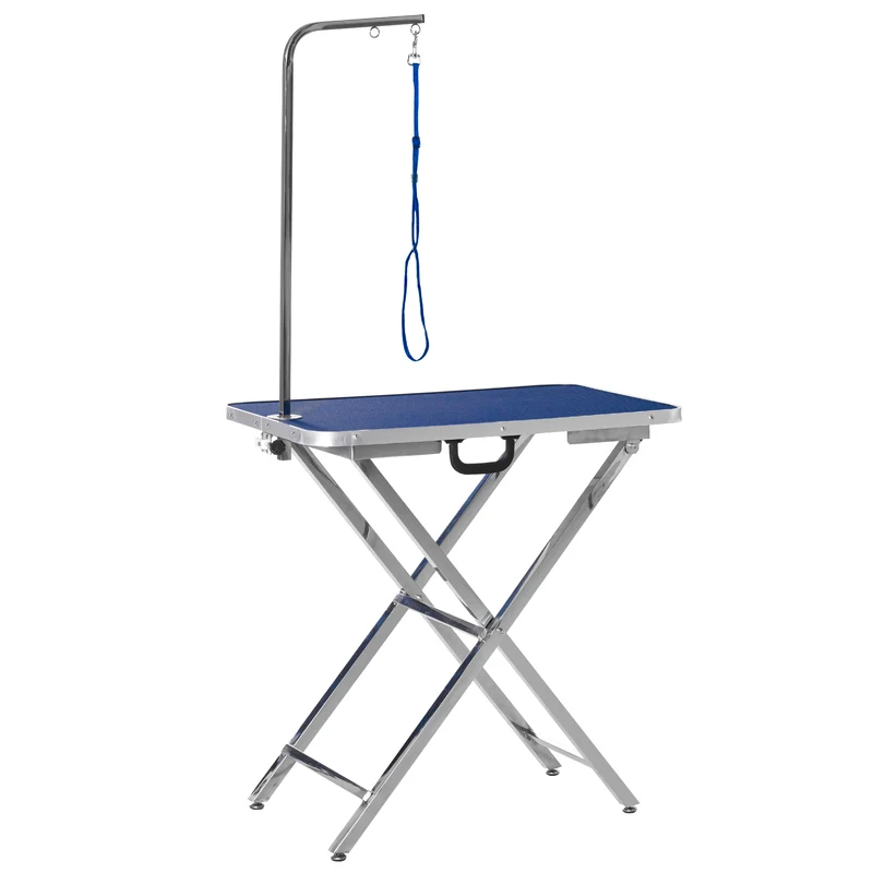 Pawhut Mesa De Peluquería Para Mascotas Con Patas Plegable 72x45x74-81 Cm Azul