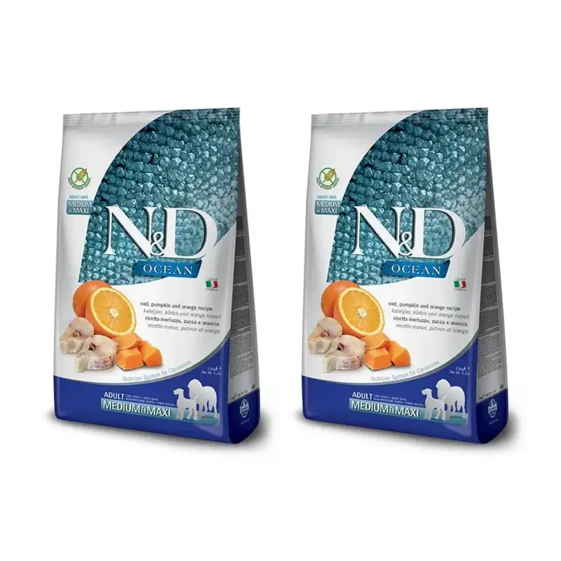 Farmina N&D Dog Ocean Ocean Pumpkin Medium Maxi Cod 12Kg, Ração para Cães, Embalagem de 2
