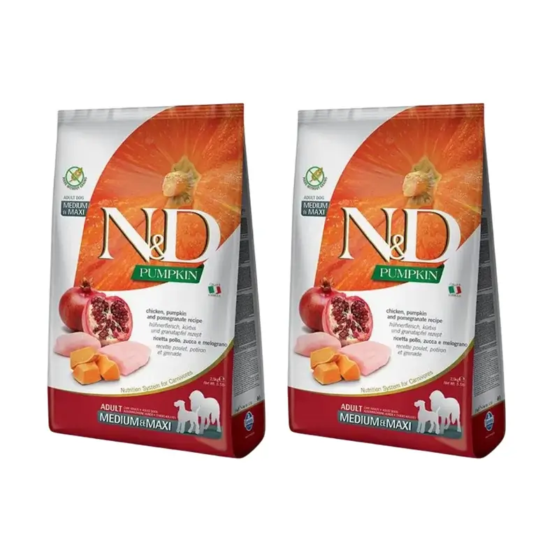 Farmina N&D Dog Pumpkin Medium Maxi Chicken 12Kg, Ração para Cães, Embalagem de 2