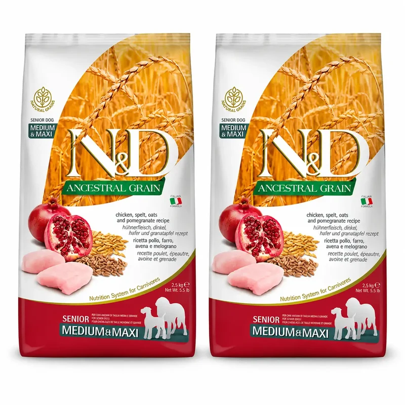 Farmina N&D Dog Ancestral Senior Medium Maxi 12Kg, Ração para Cães, Embalagem de 2